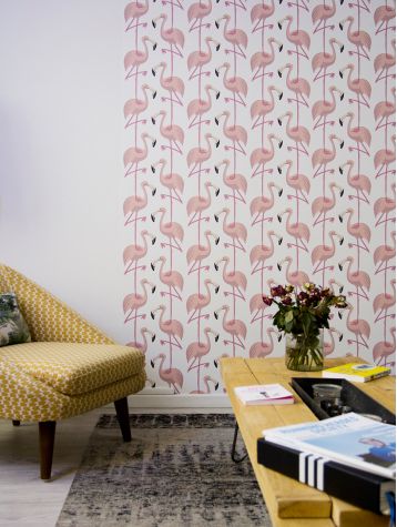 Flamingo - Pink / Blanc - L.104 x H.300 cm - WallDecor semi-mat