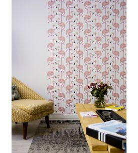 Flamingo - Pink / Blanc - L.104 x H.300 cm - WallDecor semi-mat