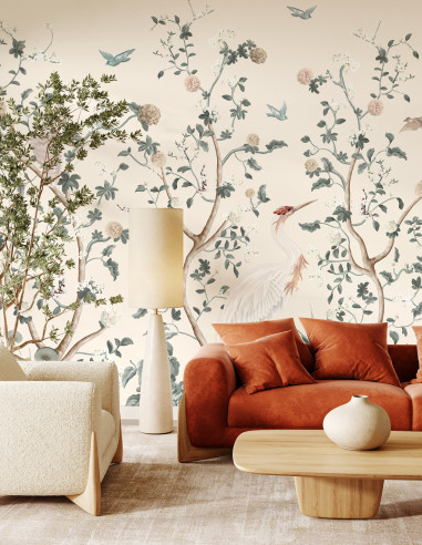 Chinoiserie et le héron affresco a...