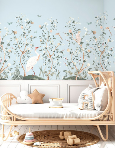 Chinoiserie et le héron Wallpanel...