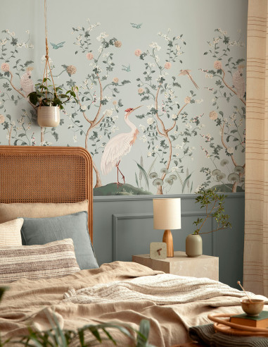 Chinoiserie et le héron Wallpanel...